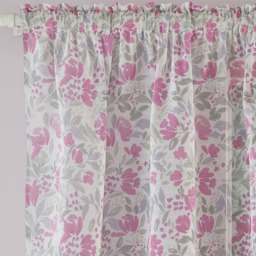 Tyrone Textiles Mia Pink Floral Print Sheer Rod Pocket Voile Panel Curtains 140 x 122cm - Size: W 140 x D 122cm - Wilko - thumbnail 3