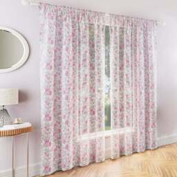 Tyrone Textiles Mia Pink Floral Print Sheer Rod Pocket Voile Panel Curtains 140 x 122cm - Size: W 140 x D 122cm - Wilko - thumbnail 1