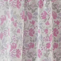 Tyrone Textiles Mia Pink Floral Print Sheer Rod Pocket Voile Panel Curtains 140 x 122cm - Size: W 140 x D 122cm - Wilko - thumbnail 4