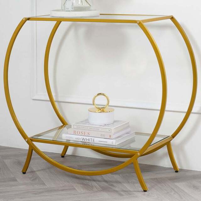 Zenor Single Shelf Clear Glass Gold Frame Console Table - Size: 800 x 900 x 400cm - LPD Home - Wilko - image 1
