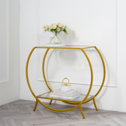 Zenor Single Shelf Clear Glass Gold Frame Console Table - Size: 800 x 900 x 400cm - LPD Home - Wilko - thumbnail 5