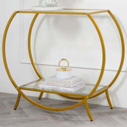 Zenor Single Shelf Clear Glass Gold Frame Console Table - Size: 800 x 900 x 400cm - LPD Home - Wilko - thumbnail 1