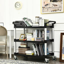 Costway 3 Shelf Multifunctional Utility Cart with Flexible Wheels - Size: 92 x 57 x 28cm - Black - Wilko - thumbnail 3