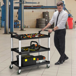 Costway 3 Shelf Multifunctional Utility Cart with Flexible Wheels - Size: 92 x 57 x 28cm - Black - Wilko - thumbnail 6