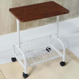 Living and Home Walnut and White Side Table with Basket - Size: 50 x 47 x 35cm - Walnut + White - Wilko