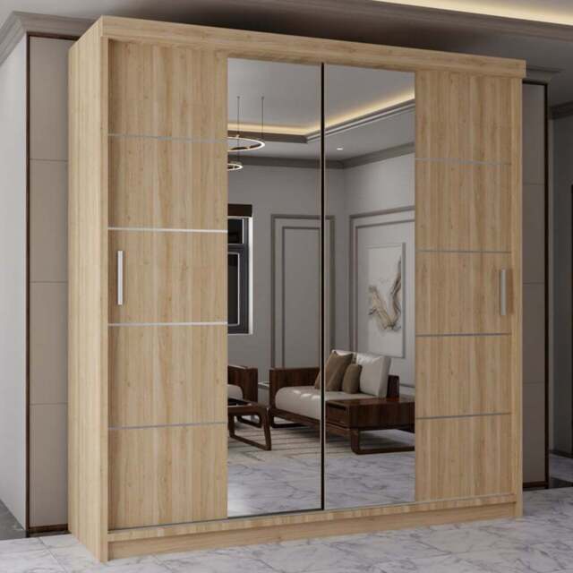Sliding Wardrobes 4U 2 Sliding Door Oak Half Mirrored Wardrobe 120cm - Size: 2 Door - Brown - Wilko - image 1