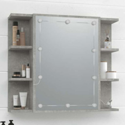 vidaXL Single Door 3 Shelf LED Concrete Grey Mirror Cabinet - Size: 60 x 70 x 16.5cm - Wilko