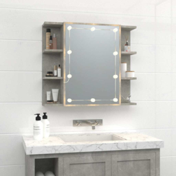 vidaXL Single Door 3 Shelf LED Concrete Grey Mirror Cabinet - Size: 60 x 70 x 16.5cm - Wilko - thumbnail 7