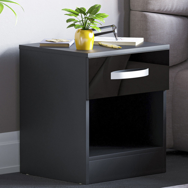 VIDA DESIGNS Hulio Single Drawer Black Bedside Table - Wilko - image 1