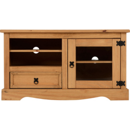 Seconique Corona Single Door Single Drawer Distressed Pine Entertainment TV Unit - Size: 45 x 105 x 58cm - Brown - Wilko - thumbnail 4
