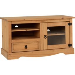 Seconique Corona Single Door Single Drawer Distressed Pine Entertainment TV Unit - Size: 45 x 105 x 58cm - Brown - Wilko - thumbnail 3