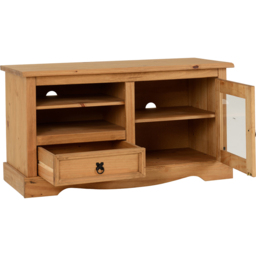 Seconique Corona Single Door Single Drawer Distressed Pine Entertainment TV Unit - Size: 45 x 105 x 58cm - Brown - Wilko - thumbnail 5