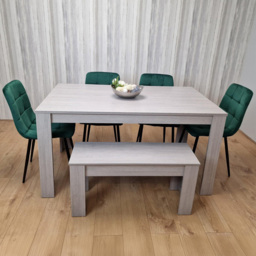 Portland 6 Seater Velvet Dining Bench Set Grey and Green - Wilko