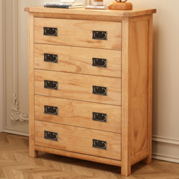Cabinet Bits Lugo 5 Drawer Brown Brass Drop Handle Chest of Drawers - Wilko