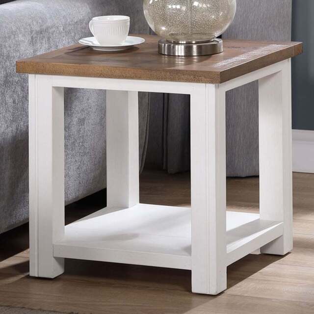 Baumhaus Splash of White Single Shelf Brown and White Lamp Table - Wilko - image 1