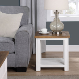 Baumhaus Splash of White Single Shelf Brown and White Lamp Table - Wilko - thumbnail 6