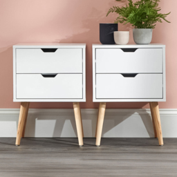 GFW Nyborg 2 Drawer White Bedside Table Set of 2 - Wilko