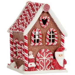 Samuel Alexander Gingerbread Santa Candy Cabin LED Christmas Decoration - Size: 20 x 13 x 13cm - Brown - Wilko