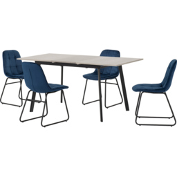 Seconique Avery Lukas 4 Seater Extending Dining Set Concrete and Sapphire Blue - Grey - Wilko - thumbnail 3