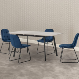 Seconique Avery Lukas 4 Seater Extending Dining Set Concrete and Sapphire Blue - Grey - Wilko