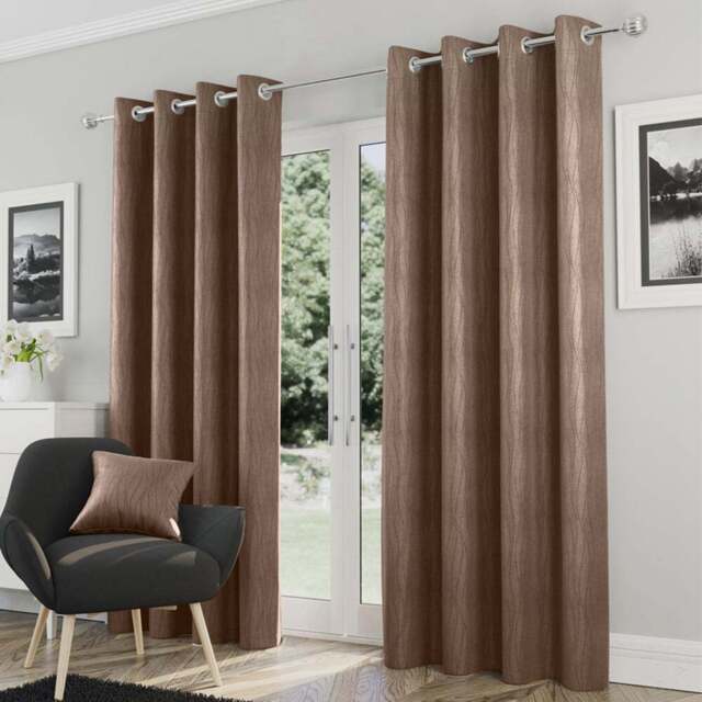 Enhanced Living Goodwood Bronze Embossed Wave Thermal Eyelet Curtain 229 x 183cm - Brown - Wilko - image 1