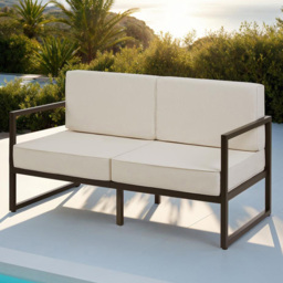 tectake Comosa 2 Seater Garden Sofa with Cushion - Brown - Wilko
