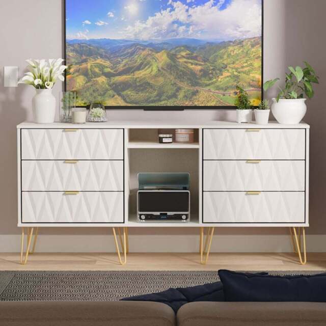 Crowndale Diamond 6 Drawer 2 Shelf Kashmir Matt Wide TV Unit Ready Assembled - Size: 75 x 152 x 40cm - Wilko - image 1