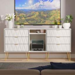 Crowndale Diamond 6 Drawer 2 Shelf Kashmir Matt Wide TV Unit Ready Assembled - Size: 75 x 152 x 40cm - Wilko