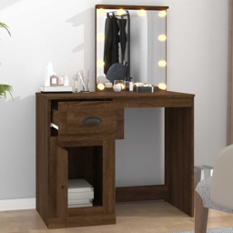 vidaXL Single Door Single Drawer Brown Oak Wooden Dressing Table - Size: 132.5 x 90 x 50cm - Wilko
