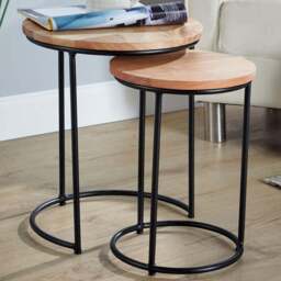 Home Source Elkart Acacia Round Nest of Tables Set of 2 - Size: 45 x 38 x 38cm - Brown - Wilko