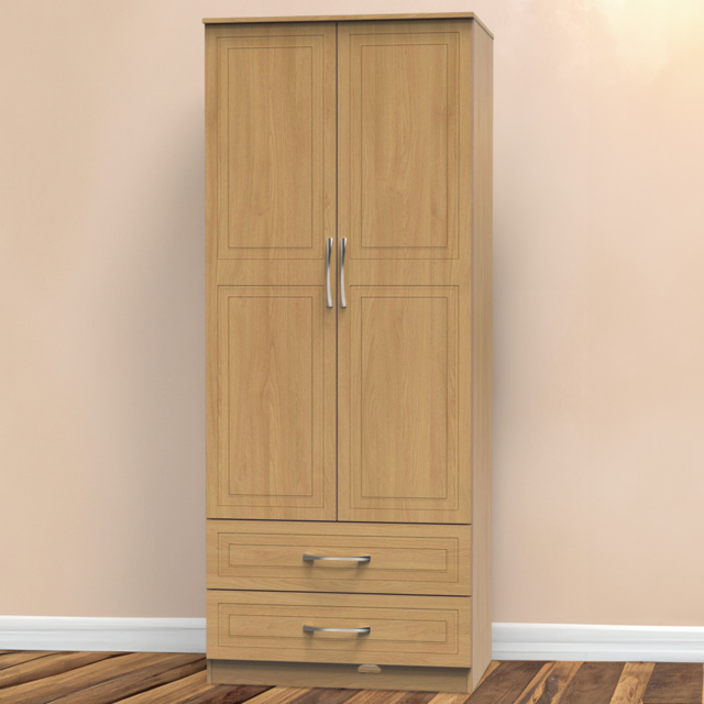 Crowndale Dorset 2 Door 2 Drawer Modern Oak Wardrobe Ready Assembled - Size: 2 Door, 2 Drawer - Wood - Wilko - image 1
