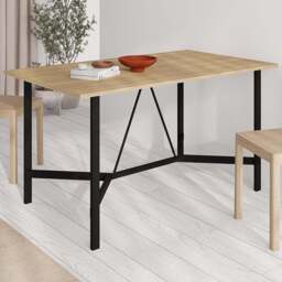 Decortie Dalma 6 Seater Dining Table with Metal Legs Saphire Oak and Black - Size: 75.5 x 140 x 80cm - Cream - Wilko