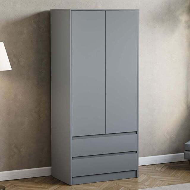 Vida Designs Denver 2 Door 2 Drawer Grey Wardrobe - Size: 2 Door, 2 Drawer - Wilko - image 1