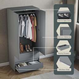 Vida Designs Denver 2 Door 2 Drawer Grey Wardrobe - Size: 2 Door, 2 Drawer - Wilko - thumbnail 7
