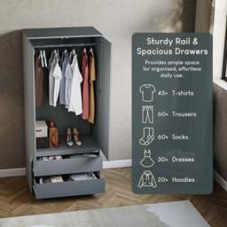 Vida Designs Denver 2 Door 2 Drawer Grey Wardrobe - Size: 2 Door, 2 Drawer - Wilko - thumbnail 6