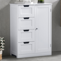 Bath Vida Priano White 4 Drawer Single Door Floor Cabinet - Size: 81 x 60 x 30cm - Wilko - thumbnail 1
