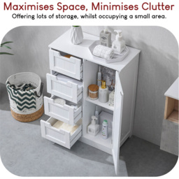 Bath Vida Priano White 4 Drawer Single Door Floor Cabinet - Size: 81 x 60 x 30cm - Wilko - thumbnail 7