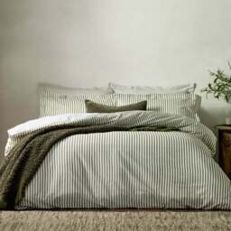 Yard Hebden King Size Melange Stripe Cotton Olive Duvet Set - Green - Wilko