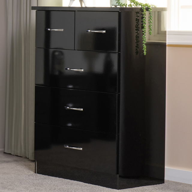 Seconique Nevada 5 Drawer Black Gloss Chest of Drawers - Wilko - image 1