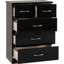 Seconique Nevada 5 Drawer Black Gloss Chest of Drawers - Wilko - thumbnail 5
