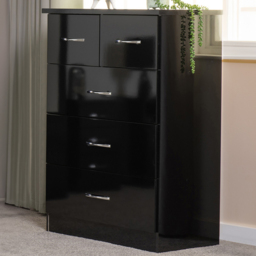 Seconique Nevada 5 Drawer Black Gloss Chest of Drawers - Wilko