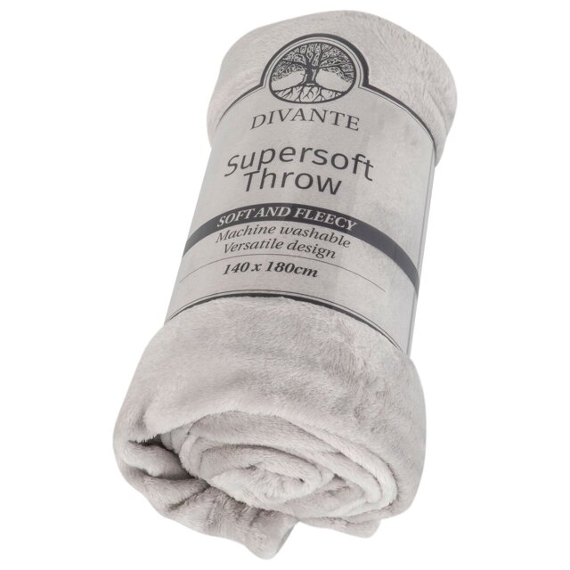 Divante Grey Soft and Fleecy Supersoft Throw 140 x 180cm - Wilko - image 1