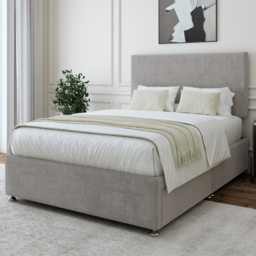 Bedmaster Single Seal Grey Naples Linen Divan Base with Valencia Headboard - Wilko