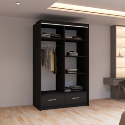 Sliding Wardrobes 4U Sycylia 2 Door 2 Drawer Black High Gloss Mirrored Wardrobe 150cm - Size: 2 Door, 2 Drawer - Wilko - thumbnail 5