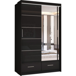 Sliding Wardrobes 4U Sycylia 2 Door 2 Drawer Black High Gloss Mirrored Wardrobe 150cm - Size: 2 Door, 2 Drawer - Wilko - thumbnail 3