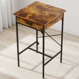 Living and Home Single Drawer Wood Grain Bar Table with Built-In Charging Station - Size: 102.5 x 60 x 60cm - Brown + Black - Wilko