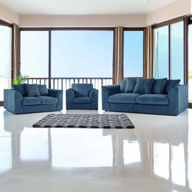 Luxor 6 Seater Marine Blue Jumbo Cord Scatter Back Sofa Suite - Wilko - image 1