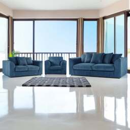 Luxor 6 Seater Marine Blue Jumbo Cord Scatter Back Sofa Suite - Wilko - thumbnail 1