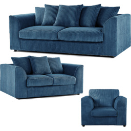 Luxor 6 Seater Marine Blue Jumbo Cord Scatter Back Sofa Suite - Wilko - thumbnail 3