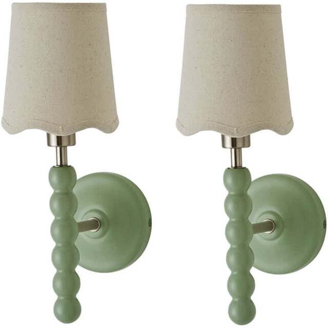 ValueLights Scallop Shade Sage Green Bobbin LED Wall Light with Bulb 2 Pack - Size: 35 x 12 x 16cm - Wilko - image 1